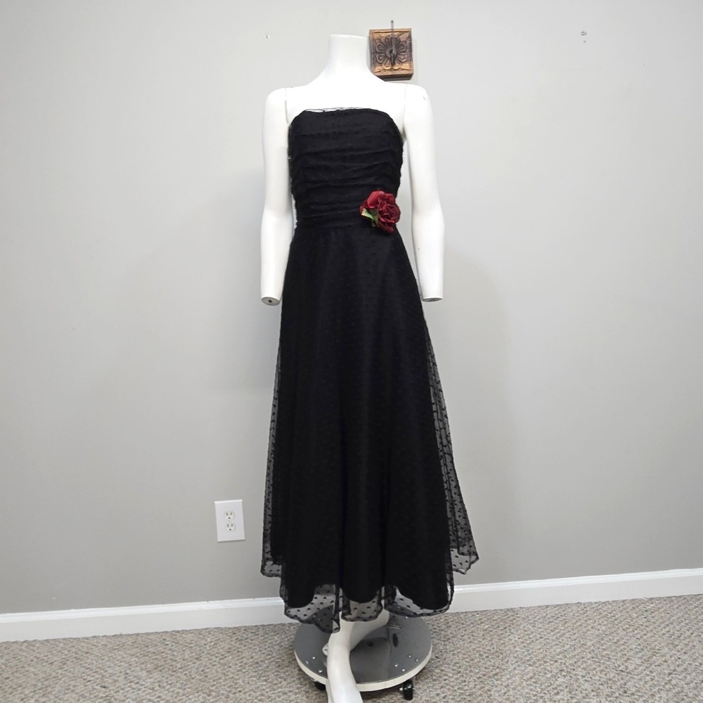 Gunne Sax Jessica McClintock Dress Juniors 7 Vintage 80s Black Strapless Tulle